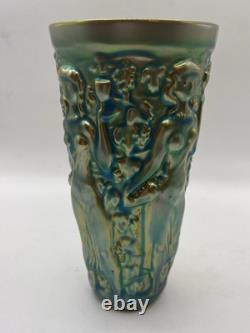 Vintage ZSOLNAY Green EOSIN Glaze Nude Women Grape Harvester Vase Art Nouveau