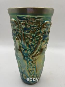 Vintage ZSOLNAY Green EOSIN Glaze Nude Women Grape Harvester Vase Art Nouveau