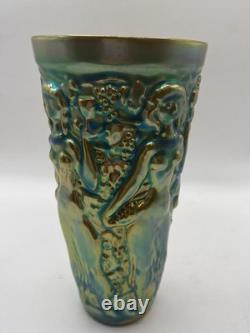Vintage ZSOLNAY Green EOSIN Glaze Nude Women Grape Harvester Vase Art Nouveau