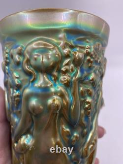 Vintage ZSOLNAY Green EOSIN Glaze Nude Women Grape Harvester Vase Art Nouveau
