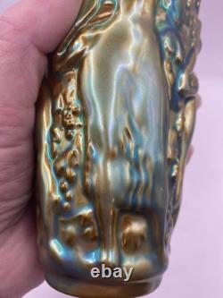 Vintage ZSOLNAY Green EOSIN Glaze Nude Women Grape Harvester Vase Art Nouveau