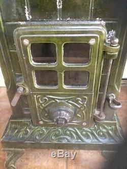 Vintage french wood burner green enamel godin multifuel Art Deco nouveau stove