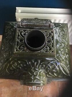 Vintage french wood burner green enamel godin multifuel Art Deco nouveau stove