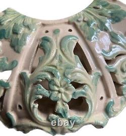 Vintage or Antique Art Nouveau Jade Green Leaf Floral Pottery Planter Signed AD