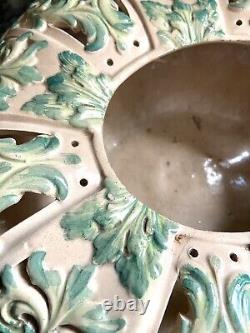 Vintage or Antique Art Nouveau Jade Green Leaf Floral Pottery Planter Signed AD