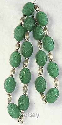 Vtg 1920's Art Deco Molded Opaque Green Glass Beads Necklace