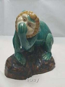 Vtg. 3 Set- Majolica green ceramic monkeys, See, Hear, and Speak no evil. Perfect