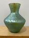 Vtg Antique Loetz Green Art Glass Vase With Blue Green Iridescent Oil Spot Design