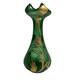 Vtg Art Nouveau Green Glass Vase Gold Flowers 8.5 Bohemian Loetz Style Crimped