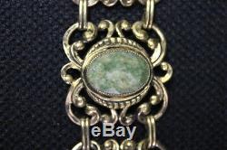 Vtg DANECRAFT Gold Plated Sterling Silver Art Nouveau Bracelet withGreen Stone 7