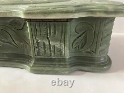 Vtg Incolay Stone Art Nouveau Style Green Jewelry Box Cherubs Hand Crafted EUC