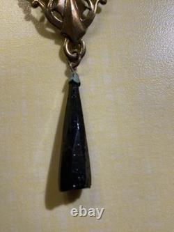 Vtg Sadie Green Art Nouveau Style Necklace & Earring Set Black Stone Glass Beads