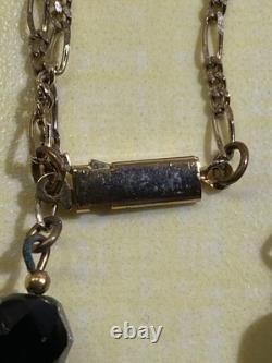 Vtg Sadie Green Art Nouveau Style Necklace & Earring Set Black Stone Glass Beads