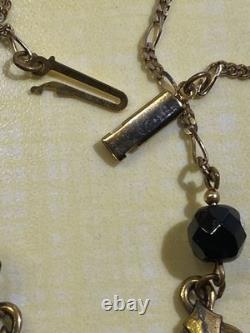 Vtg Sadie Green Art Nouveau Style Necklace & Earring Set Black Stone Glass Beads