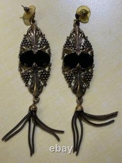 Vtg Sadie Green Art Nouveau Style Necklace & Earring Set Black Stone Glass Beads