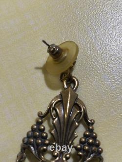 Vtg Sadie Green Art Nouveau Style Necklace & Earring Set Black Stone Glass Beads