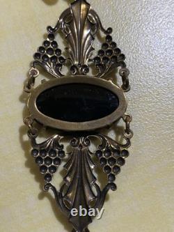 Vtg Sadie Green Art Nouveau Style Necklace & Earring Set Black Stone Glass Beads