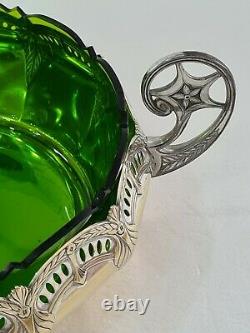 WMF Antique Art Nouveau Twin Handled Silver Plated Centrepiece & Green Liner VGC