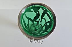 WMF Art Nouveau Green Glass Vase with Silverplate Design