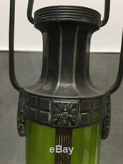 WMF Art Nouveau Green Glass Vases EP OX Silver Plated Jugendstil Original Finish