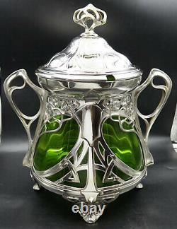 WMF Art Nouveau Silver Punch Bowl Green Glass Insert MOST BEAUTIFUL IN THE WORLD