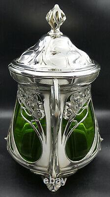 WMF Art Nouveau Silver Punch Bowl Green Glass Insert MOST BEAUTIFUL IN THE WORLD