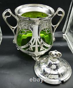 WMF Art Nouveau Silver Punch Bowl Green Glass Insert MOST BEAUTIFUL IN THE WORLD