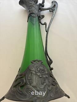 WMF Pewter and Green Glass Art Nouveau Claret Jug c1900