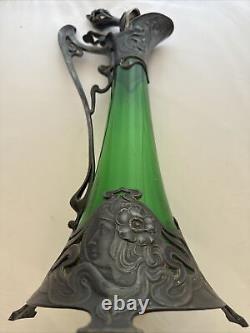 WMF Pewter and Green Glass Art Nouveau Claret Jug c1900