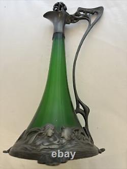 WMF Pewter and Green Glass Art Nouveau Claret Jug c1900