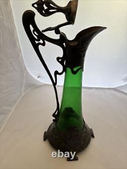 WMF Pewter and Green Glass Art Nouveau Claret Jug c1900