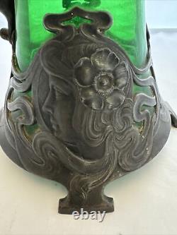 WMF Pewter and Green Glass Art Nouveau Claret Jug c1900