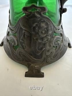 WMF Pewter and Green Glass Art Nouveau Claret Jug c1900