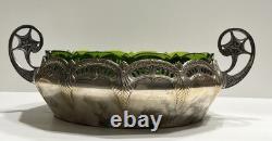 WMF Silver-plate Art Nouveau/Deco Green Cut Art Glass Insert Handled Center Bowl