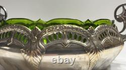 WMF Silver-plate Art Nouveau/Deco Green Cut Art Glass Insert Handled Center Bowl