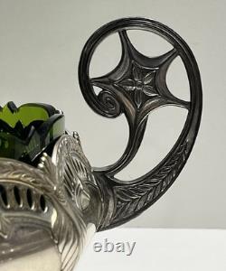WMF Silver-plate Art Nouveau/Deco Green Cut Art Glass Insert Handled Center Bowl