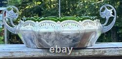 WMF Silver-plate Art Nouveau/Deco Green Cut Art Glass Insert Handled Center Bowl