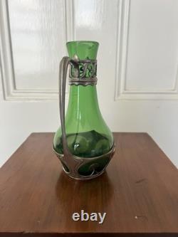 Walter Scherf & Co Osiris Carafe in Green Glass with Jugendstil Pewter Antique