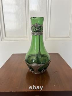 Walter Scherf & Co Osiris Carafe in Green Glass with Jugendstil Pewter Antique