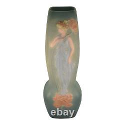 Weller Art Nouveau 1903-04 Antique Art Pottery Woman With Poppies Green Vase