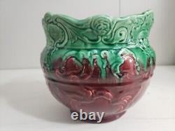 Weller Art Nouveau Pottery Jardiniere Glaze Green Over Burgundy 7.5 Planter