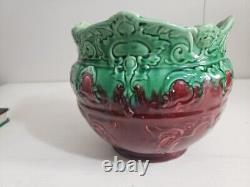 Weller Art Nouveau Pottery Jardiniere Glaze Green Over Burgundy 7.5 Planter