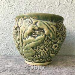 Weller Art Nouveau Pottery Marvo Green Bowl / Vase Ferns Flowers 1920s Antique