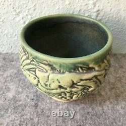 Weller Art Nouveau Pottery Marvo Green Bowl / Vase Ferns Flowers 1920s Antique