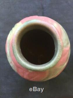 Weller Art Pottery Matt Ware (fru Russet) 6 1/2 Vase Rose & Green Leaves