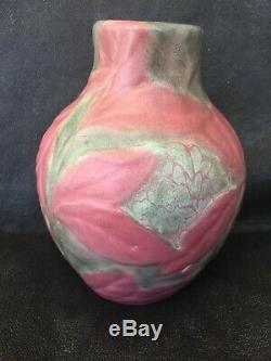 Weller Art Pottery Matt Ware (fru Russet) 6 1/2 Vase Rose & Green Leaves