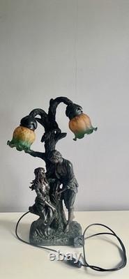 Widdop Bingham Art Nouveau Style Double Table Lamp Young Lovers Under Oak Tree