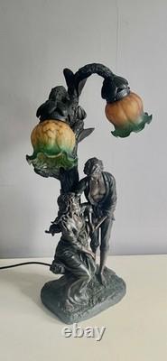 Widdop Bingham Art Nouveau Style Double Table Lamp Young Lovers Under Oak Tree