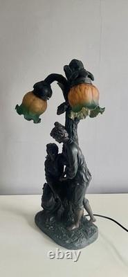 Widdop Bingham Art Nouveau Style Double Table Lamp Young Lovers Under Oak Tree