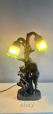 Widdop Bingham Art Nouveau Style Double Table Lamp Young Lovers Under Oak Tree